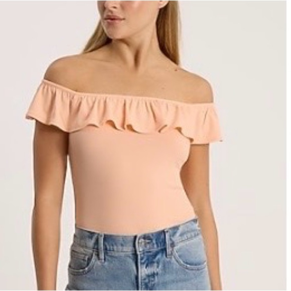 Express Peach Off-Shoulder Ruffle Top - Picture 3 of 4